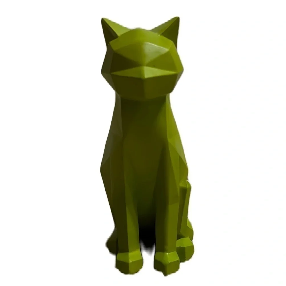 Geometric 3D Green Cat Statue Home Decor Sculpture Animal Figurine